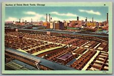 Postcard Chicago IL c1940s Union Stock Yards Meat Packing District Linen picture