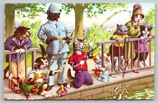 Postcard Anthropomorphic Cats Catching Fish Artist Alfred Mainzer A23 picture