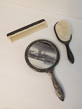 Vintage 3 Piece Silver Plated Vanity Set Mirror, Brush, Comb NICE picture