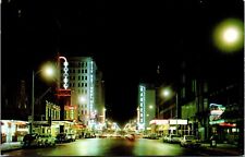 Vtg Oklahoma City OK Broadway Street Night View Downtown Old Cars 1950s Postcard picture