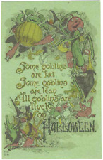 VINTAGE HALLOWEEN POSTCARD - WITCHES AND GOBLINS RARE GREEN VERSION picture