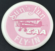 EAA FLY-IN Sun n Fun Red and White Bi-Plane Pilots Vintage Pin Button Pinback picture