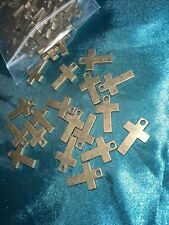 Small Solid Simple Cross Pendant - Ancient Bronze Religious Pendant - Lot Of 5 picture