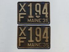 Used 1935 '35 Maine Commercial Truck License Plates PAIR # X/F 194  