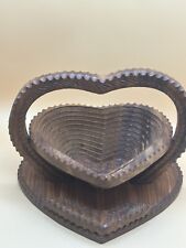 Vintage Heart Wood Collapsible Bask Trivet Carving  picture