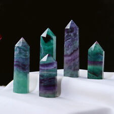 10Pcs Natural Rainbow Fluorite Quartz Rare Healing Chakra Crystal Point Obelisk picture