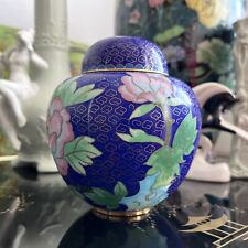Vintage Cloisonne Lidded Jar Brass Floral Enamel picture