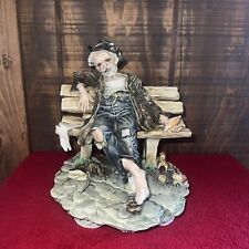 Signed Vintage Italian Capodimonte Style Figurine Hobo Tramp Man on a Bench picture