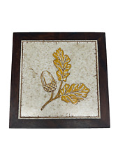 Vintage Wood and Ceramic Tile Trivet or Coaster Acorn  Wooden Square 5.5