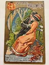 EARLY 1900’S UNKNOWN PUBL. HALLOWEEN POSTCARD JOL WARNING TO COUPLE ON BENCH picture
