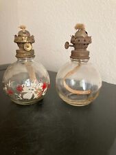 Vintage Rubicon Perfume Bottle Miniature Kerosene Oil Lamp Red Floral Acorn Burn picture