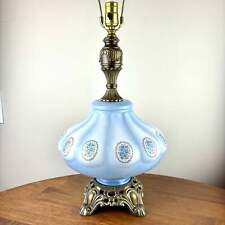 Vintage Frosted Blue Yellow Floral Bubble Melon Table Lamp picture