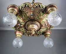 Chandelier Antique Restored Rewired 1920`s Polychrome Finishes picture