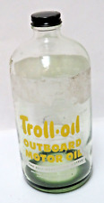 Troll-Oil Outboard Boat Motor Oil One Quart Glass Bottle Vintage Measuring picture