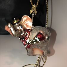 Very Large 5 “ Glass Christmas Ornament￼ Elephant With Hat And Scarf Fun picture