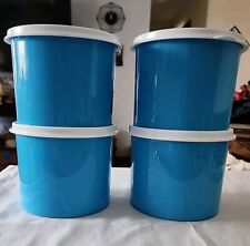 4 Tupperware Round Containers #4623B Blue With White Lids picture