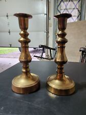 Vintage Two Solid Brass Candlestick Holders Made In India picture