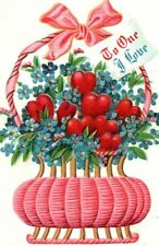 c.1910 postcard valentine's day floral heart bouquet embossed picture
