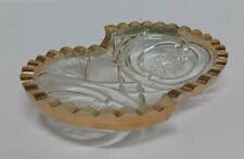Vintage Sawtooth Cut Glass Oval Gold Trim Utensil Relish Candy Bowl EAPG picture