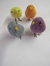 New Set Of 4 Different Colored Felted Wool Easter Chicks With Wired Feet picture