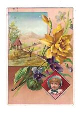 c1880's Trade Card, Teacher Card, Embossed Victorian Girl Yellow Flower picture