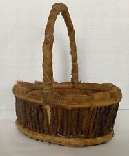 Handcrafted Oval Twig Stick Basket w Handle Vintage Primitive Rustic  picture