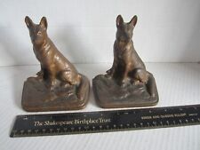Pair Vintage Antique Cast Iron Seated German Shepherd Dogs Bookends picture