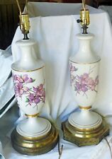 Gorgeous PAIR MINT Vintage LENOX Porcelain Ceramic Table Lamps Pink Dogwood picture
