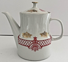 Vintage 1940s Bohemia Czech Porcelain Teapot White with Red Gold Design picture