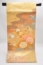 Vintage Japanese Kimono Fukuro Obi Silk Classic Lucky Pattern Flowers #JPS0013 picture