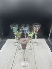 Set Of 6 Cordial / Sherry Glasses MCM Neon Colors Delicate Twisted Stem picture