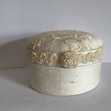 Vintage Hand Woven Silk Trinket Box Embroidered, Silk Cream picture