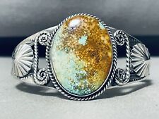 BIG BUTTON VINTAGE NAVAJO ROYSTON TURQUOISE STERLING SILVER BRACELET picture