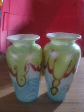 Gorgeous Vandermark Glass Matching Rare Vintage Vases 70s Colorful iridescent  picture