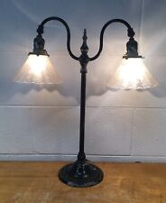 Victorian Two Arm gooseneck Table Lamp Etched & Cut Glass Shades works picture