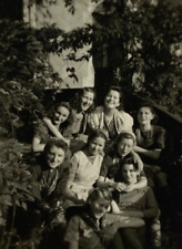 Group Of Young Women Sitting On Steps By Trees B&W Photograph 2.25 x 3 picture
