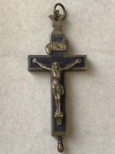 ANTIQUE French Brass with Ebony wood inlays Pectoral CRUCIFIX CROSS 10cm picture
