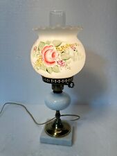 Antique Vtg GWTW Milk Glass Small Table Vanity Lamp Hand Painted Roses Flowers picture