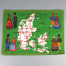 Handprint ELLING Copenhagen Denmark VTG Folk art Map Placemat Napkin Towel Green picture