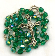 Vintage Italian Rosary Irridescent Green Glass Beads Silver Tone picture