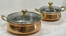 100% Pure Copper 2 Pots with Lid Kitchen Casserole Covered Moroccan Handmade picture