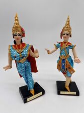 Pair Vintage 1950s Handmade Thai Dancer Dolls in Traditional Costumes Lot 2 picture