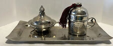 Turkish Espresso Serving Set On Tray For One, 6 Pieces, Hammered Metal Design. picture