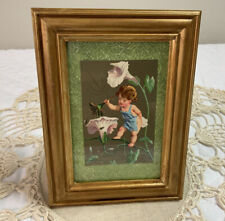 Vintage Antique Framed Victorian Trade Card, Late 1800’s, Young Girl With Flower picture