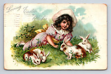 1908 TUCK's Easter Series 111 Girl & Bunny Rabbits Postcard picture