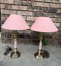 Vintage Candlestick Style Lamp Set Of 2 Pink Shade Gold Marble Pattern picture