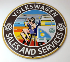 Vintage Volkswagen Sign - VW Automobile Sign - Porcelain Service Pin Gas Sign picture