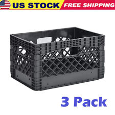 24 Qt 3 Pack Black Heavy Duty Rectangular Stackable Dairy Milk Crates Containers picture