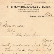 1906 Scarce National Valley Bank Staunton, VA Letterhead Billhead picture
