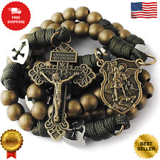 Rosary  Large and Heavy Antique Bronze Metal Beads Rugged Durable Paracord picture